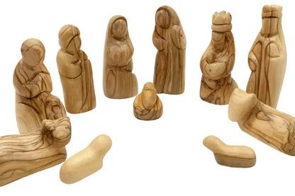 Hand-carved olive wood nativity figurine set – 12-piece holy family christmas scene - nativities