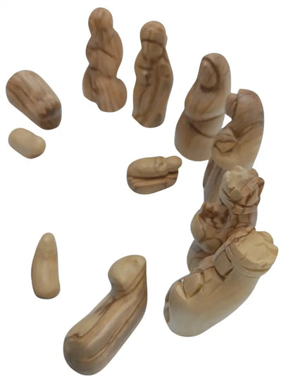 Hand-carved olive wood nativity figurine set – 12-piece holy family christmas scene - nativities