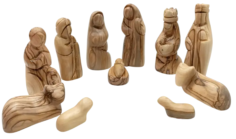 Hand-carved olive wood nativity figurine set – 12-piece holy family christmas scene - nativities