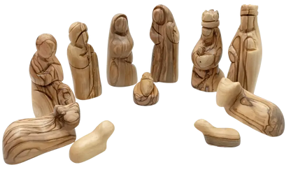 Hand-carved olive wood nativity figurine set – 12-piece holy family christmas scene - nativities