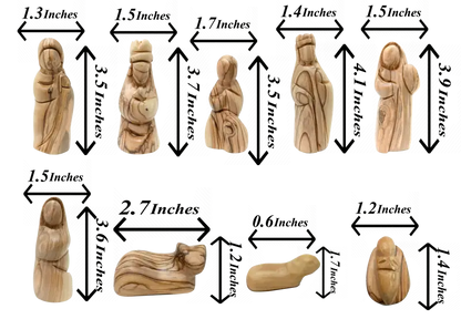 Hand-carved olive wood nativity figurine set – 12-piece holy family christmas scene - nativities