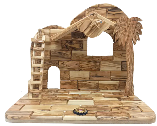 Hand-carved olive wood nativity set from bethlehem – complete christmas scene with stable and figurines - nativity