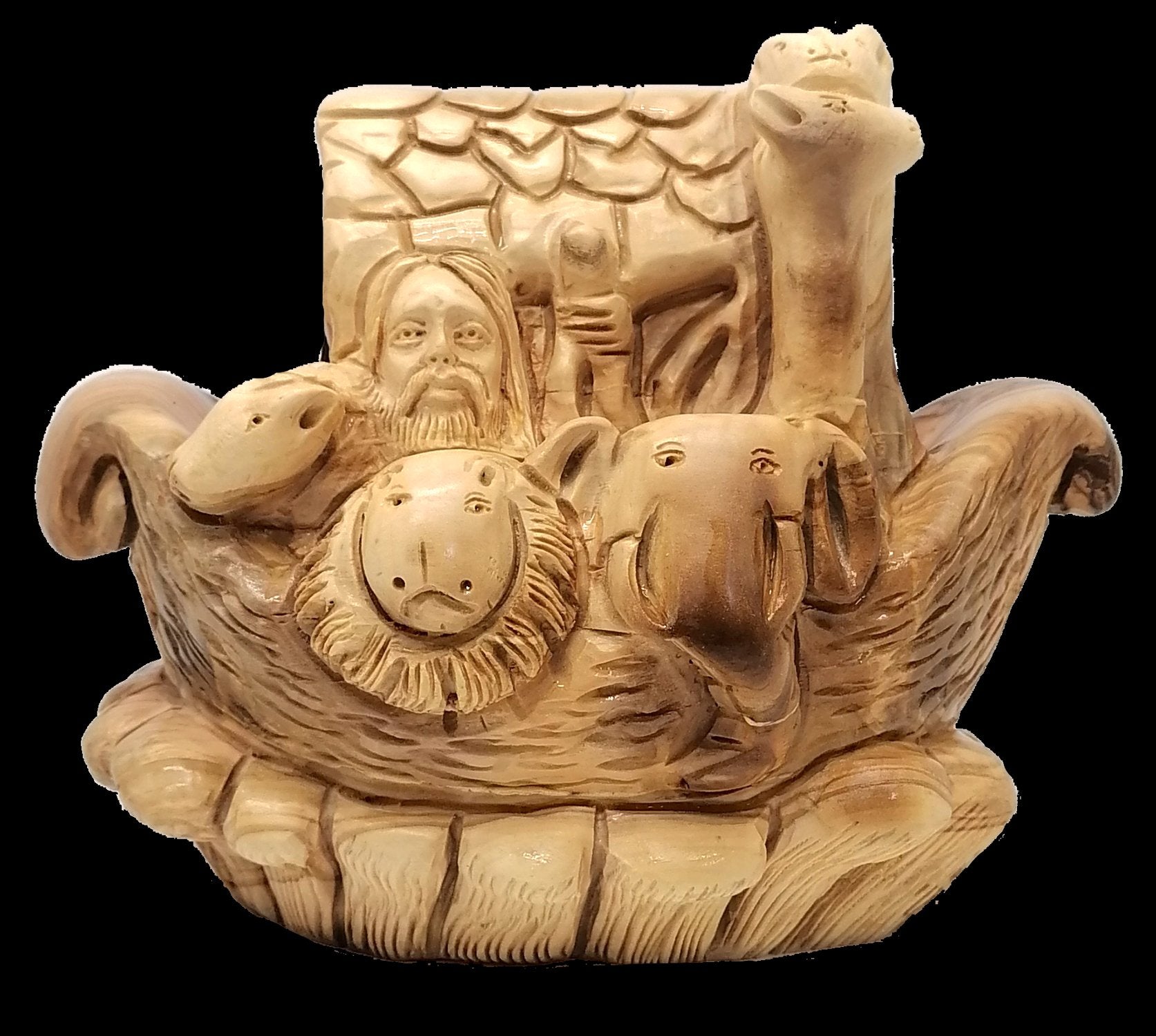 Hand - Carved Olive Wood Noah's Ark with Animals Statue 6.3X7.2X5.1" – Premium Christian Decor & Gift from the Holy Land - Zuluf