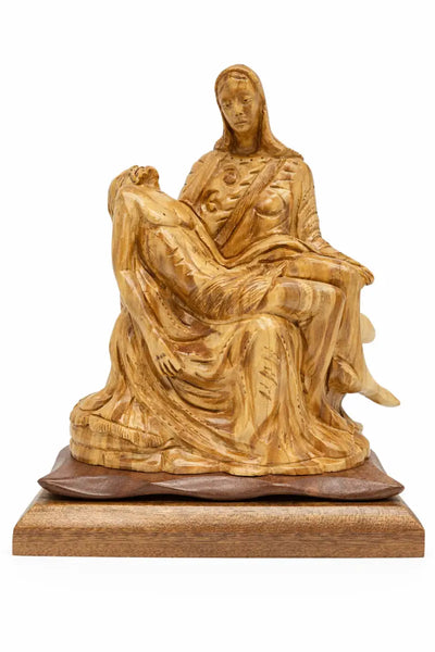 Hand carved olive wood pietà statue 11” | handmade bethlehem holy land christian sculpture - figures