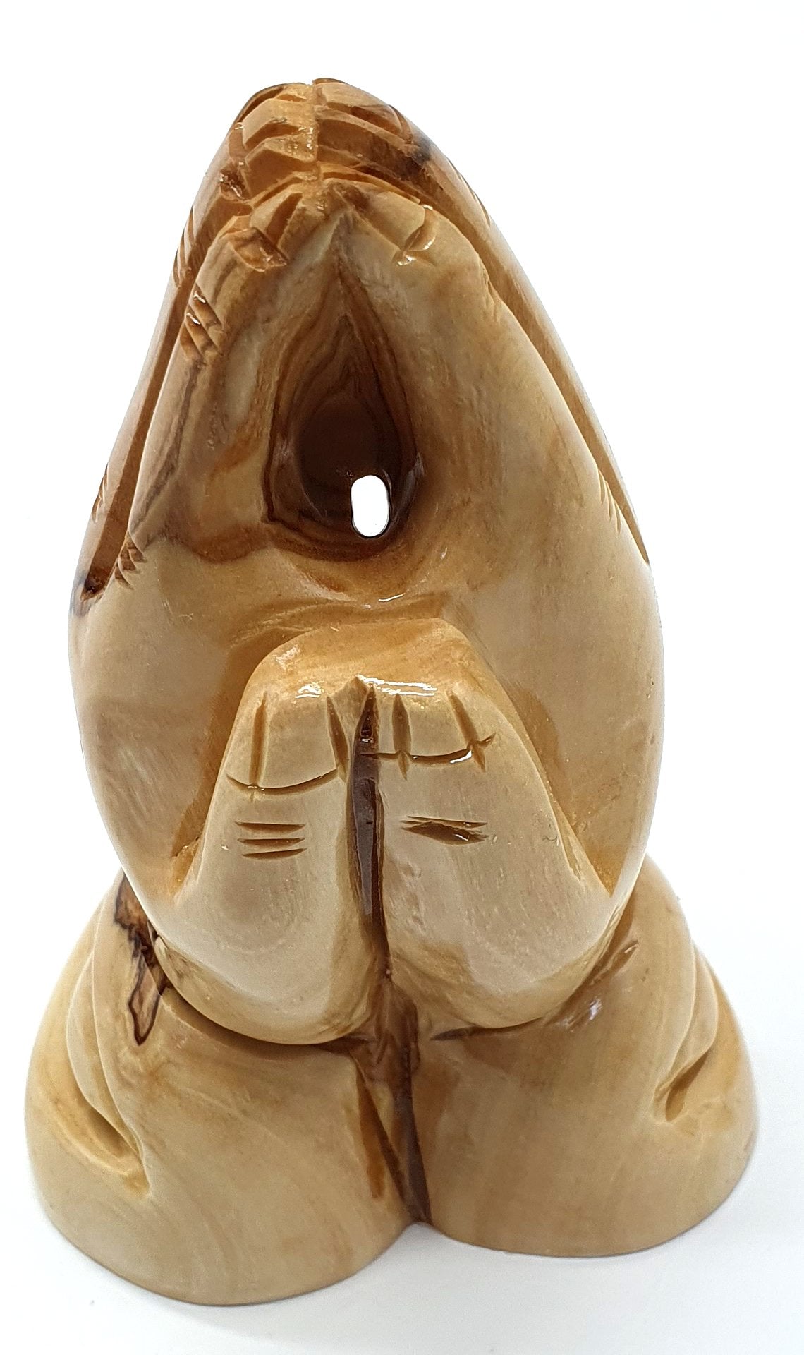 "Hand-Carved Olive Wood Praying Hands Statue - Jesus Hands from Bethlehem, Holy Land - 4.3 Inches - Zuluf