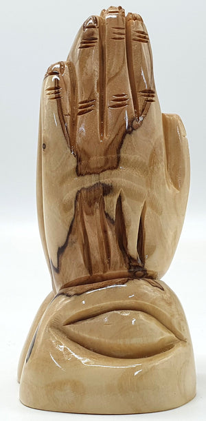 "Hand-Carved Olive Wood Praying Hands Statue - Jesus Hands from Bethlehem, Holy Land - 4.3 Inches - Zuluf