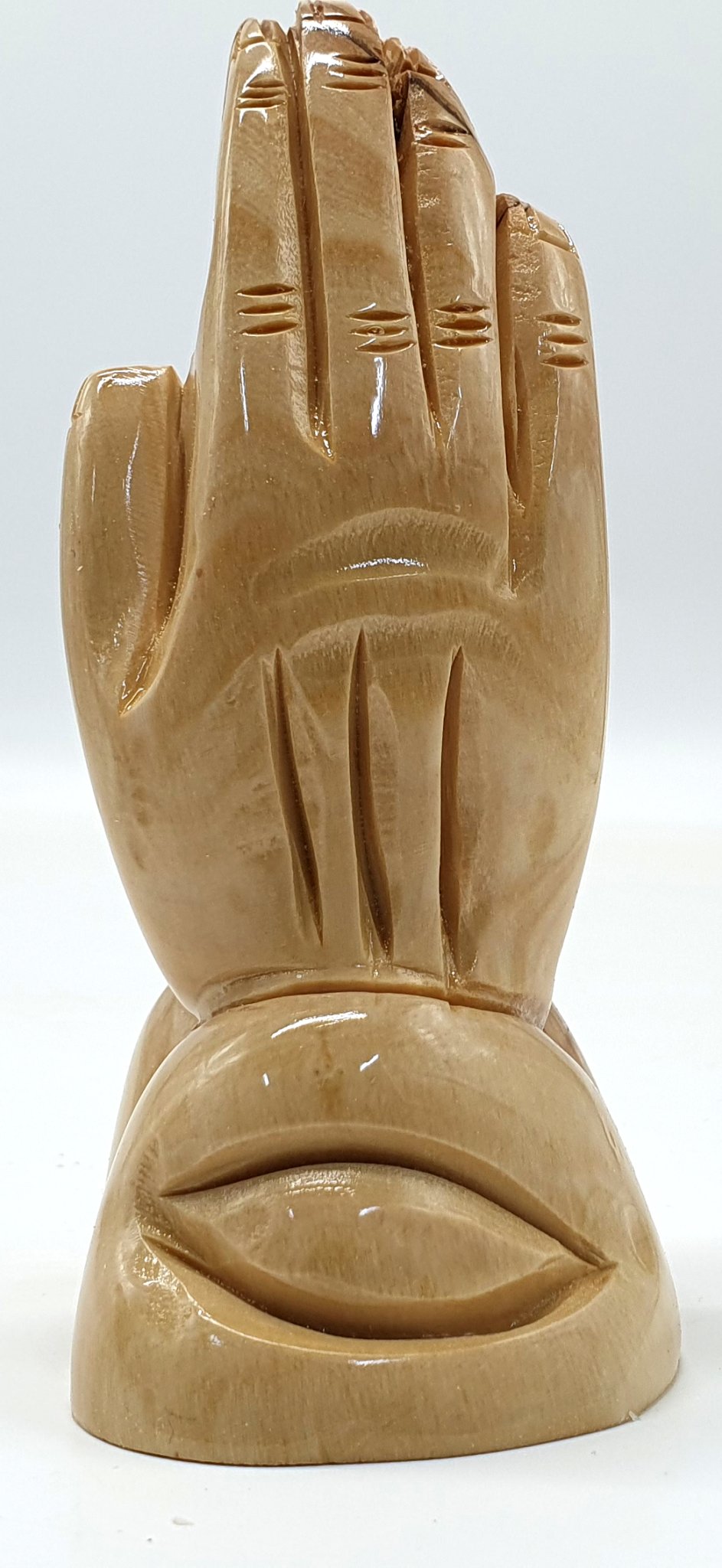 "Hand-Carved Olive Wood Praying Hands Statue - Jesus Hands from Bethlehem, Holy Land - 4.3 Inches - Zuluf