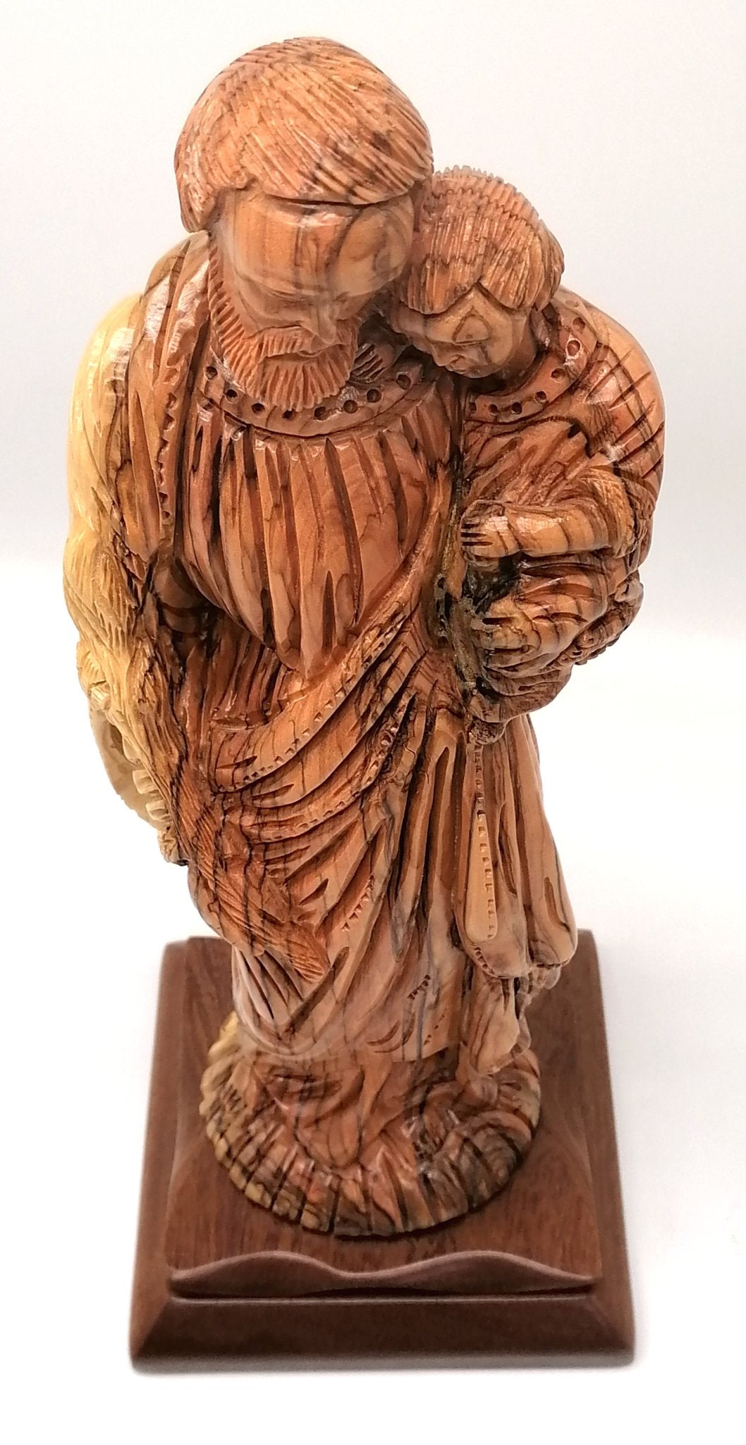 Hand - Carved Olive Wood Saint Joseph with Baby Jesus Statue - High - Quality Religious Art from Bethlehem | Ideal for Home Decor, Church Display, and Gift | 16.2X6.3X6.1" - Zuluf