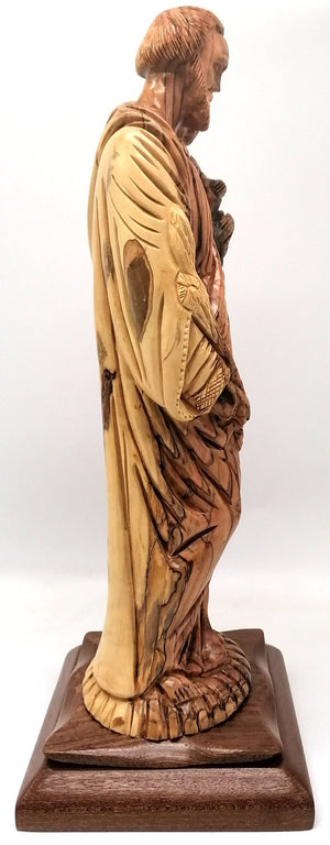 Hand - Carved Olive Wood Saint Joseph with Baby Jesus Statue - High - Quality Religious Art from Bethlehem | Ideal for Home Decor, Church Display, and Gift | 16.2X6.3X6.1" - Zuluf