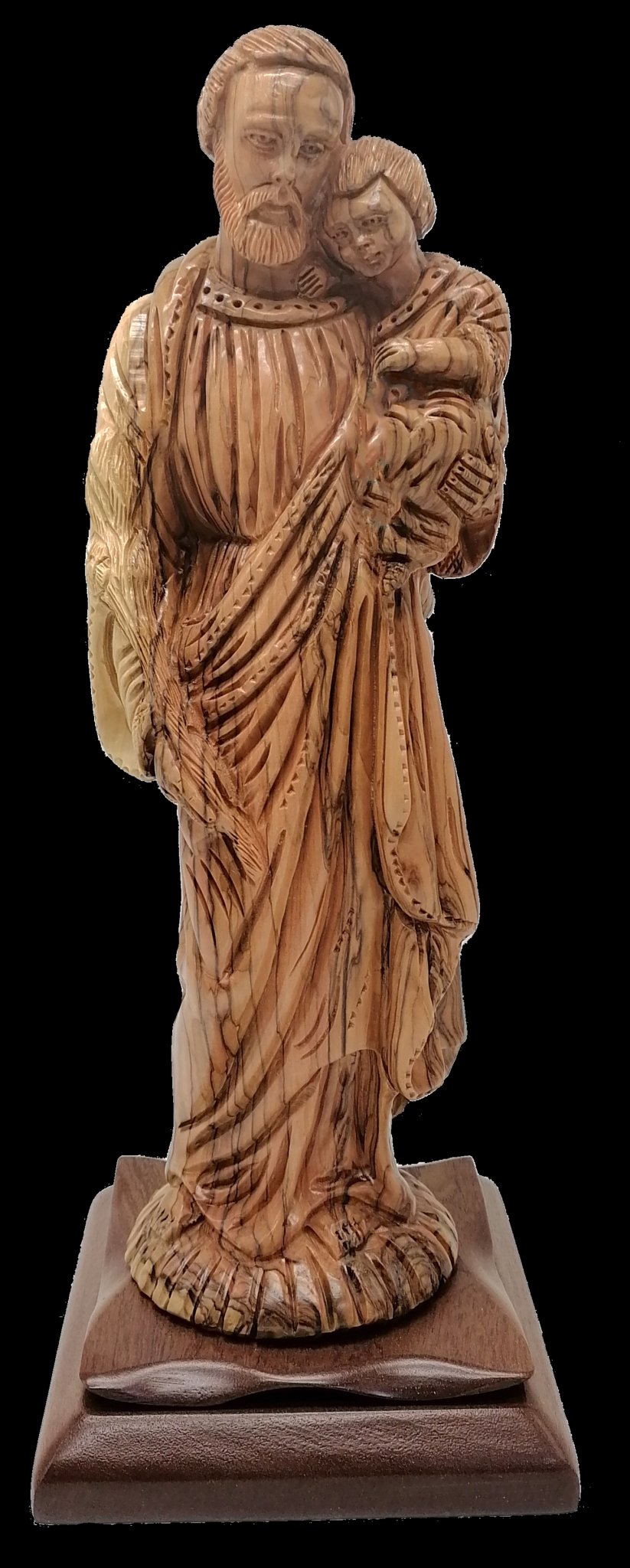 Hand - Carved Olive Wood Saint Joseph with Baby Jesus Statue - High - Quality Religious Art from Bethlehem | Ideal for Home Decor, Church Display, and Gift | 16.2X6.3X6.1" - Zuluf