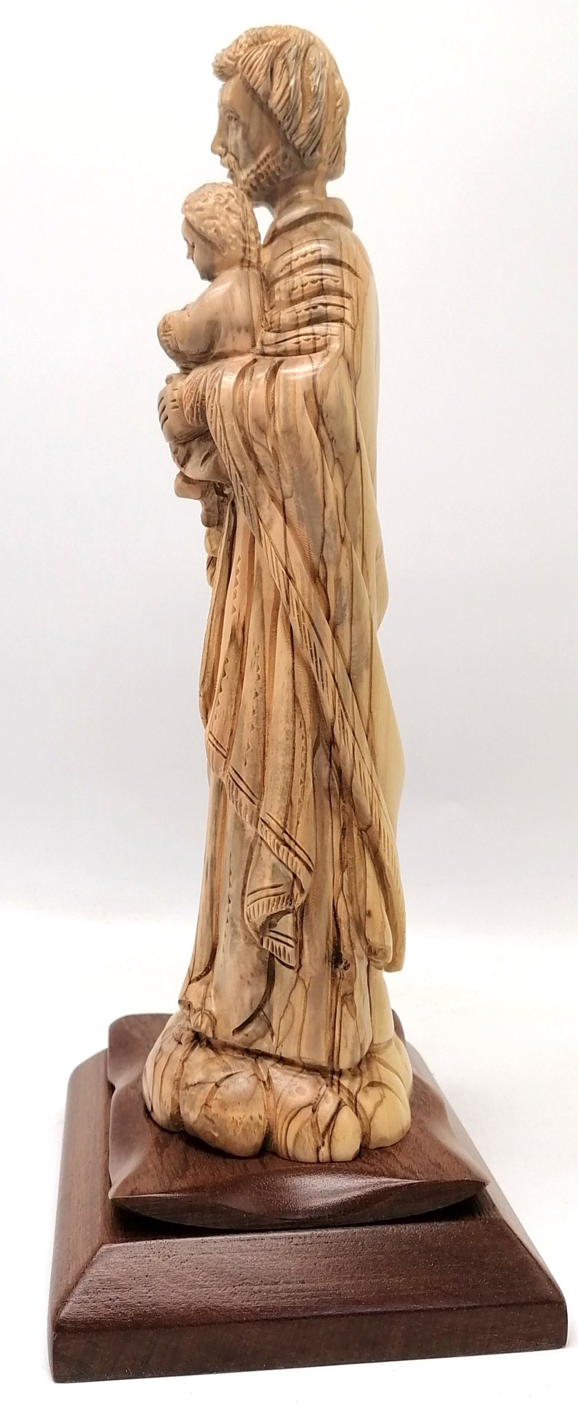 Hand - Carved Olive Wood Saint Joseph with Baby Jesus Statue on a Sturdy Base – Made in Bethlehem | High - Quality Religious Decor & Gift 13X5.8X5.1" - Zuluf