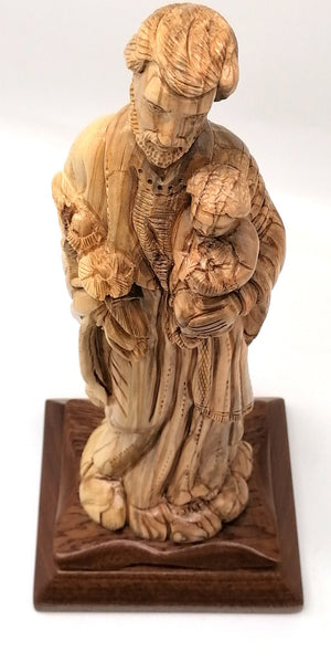 Hand - Carved Olive Wood Saint Joseph with Baby Jesus Statue on a Sturdy Base – Made in Bethlehem | High - Quality Religious Decor & Gift 13X5.8X5.1" - Zuluf