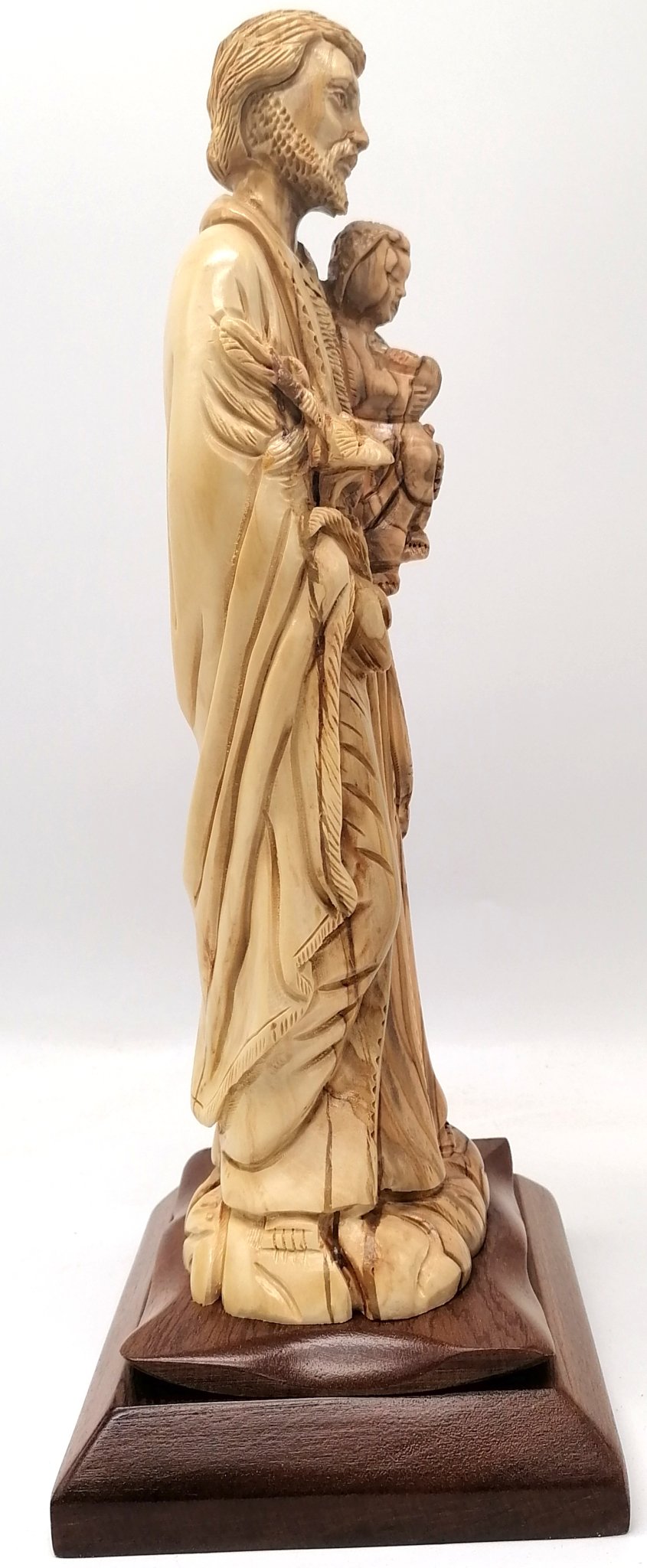 Hand - Carved Olive Wood Saint Joseph with Baby Jesus Statue on a Sturdy Base – Made in Bethlehem | High - Quality Religious Decor & Gift 13X5.8X5.1" - Zuluf