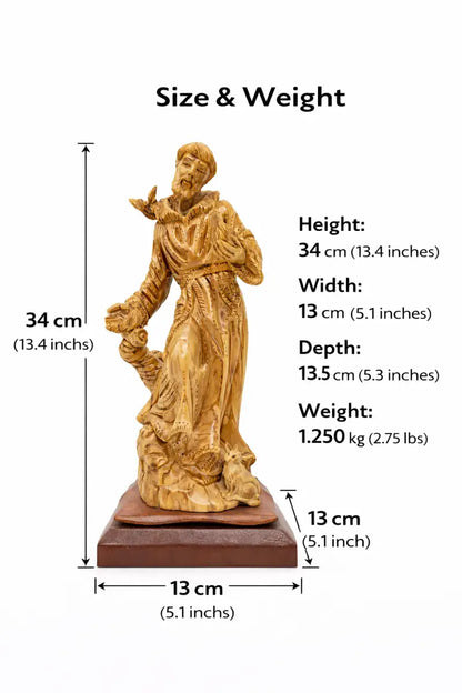 Hand carved olive wood st. Francis of assisi statue | handmade bethlehem holy land christian sculpture - figures