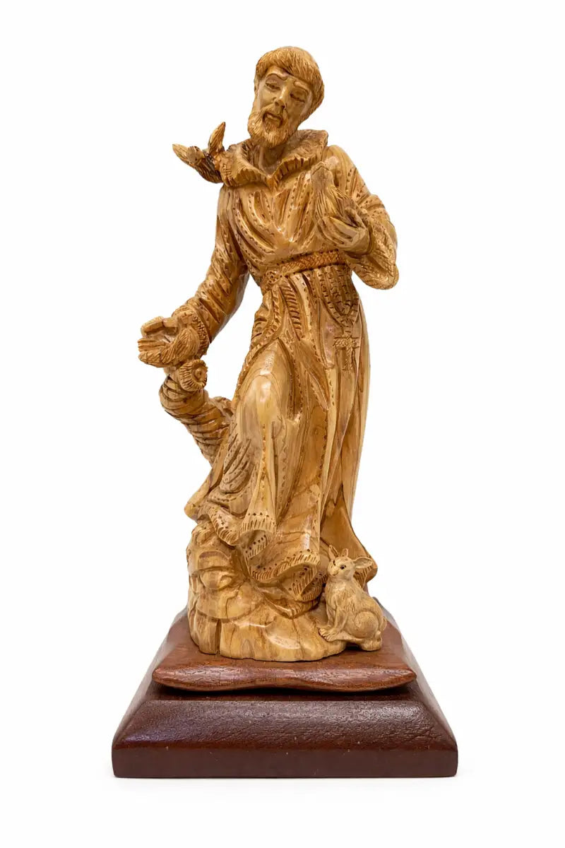 Hand carved olive wood st. Francis of assisi statue | handmade bethlehem holy land christian sculpture - figures