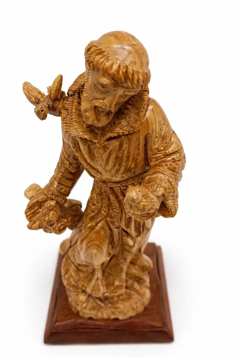 Hand carved olive wood st. Francis of assisi statue | handmade bethlehem holy land christian sculpture - figures