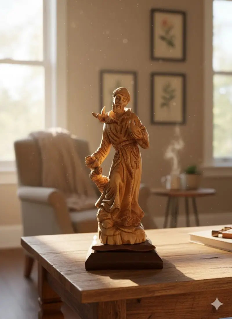 Hand carved olive wood st. Francis of assisi statue | handmade bethlehem holy land christian sculpture - figures