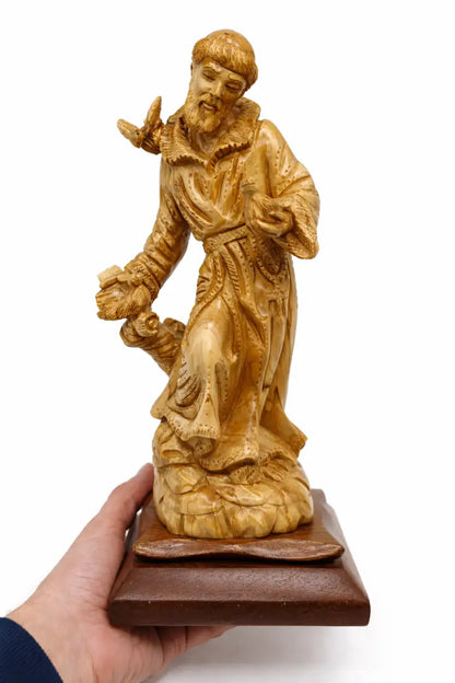 Hand carved olive wood st. Francis of assisi statue | handmade bethlehem holy land christian sculpture - figures