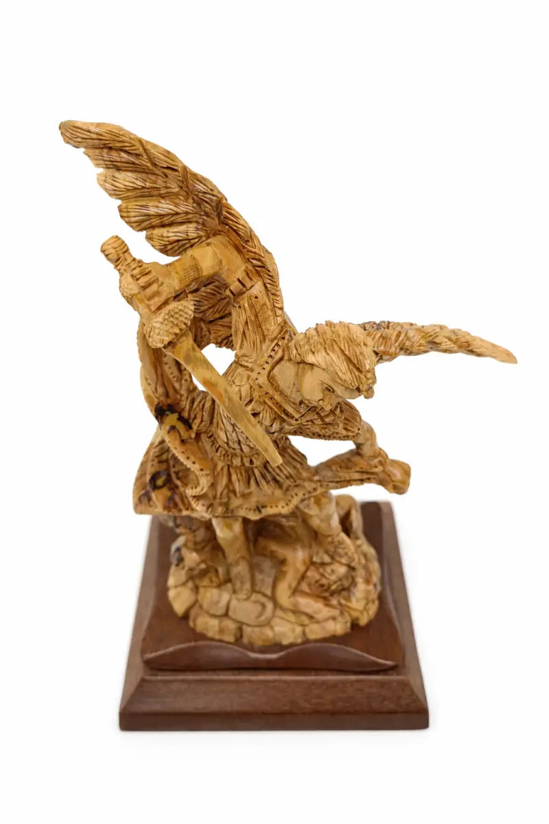 Hand carved olive wood st. Michael the archangel statue 11” | handmade bethlehem holy land christian sculpture - figures