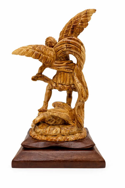 Hand carved olive wood st. Michael the archangel statue 11” | handmade bethlehem holy land christian sculpture - figures