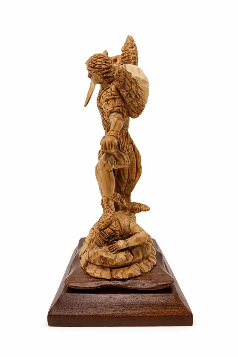 Hand carved olive wood st. Michael the archangel statue 11” | handmade bethlehem holy land christian sculpture - figures