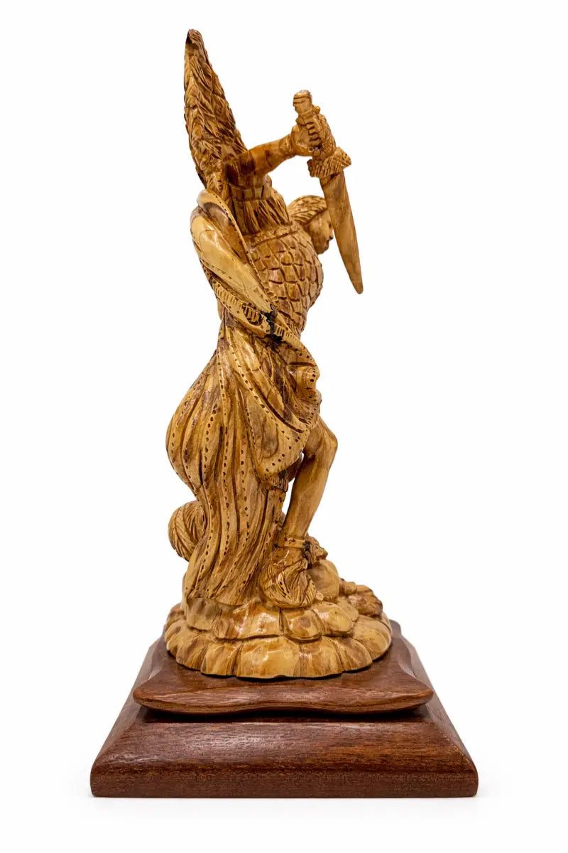 Hand carved olive wood st. Michael the archangel statue 11” | handmade bethlehem holy land christian sculpture - figures