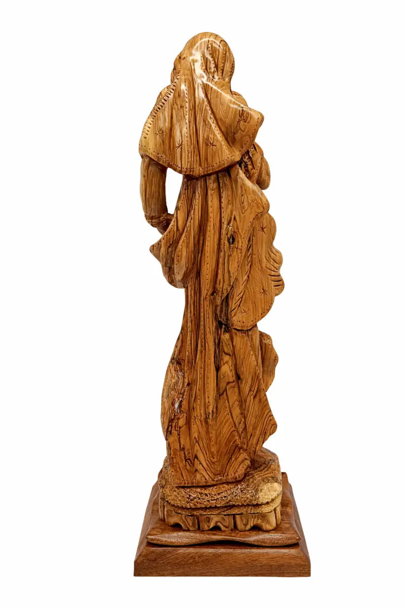 Hand carved olive wood virgin mary & baby jesus statue 20.7” | handmade holy land bethlehem sculpture - figures