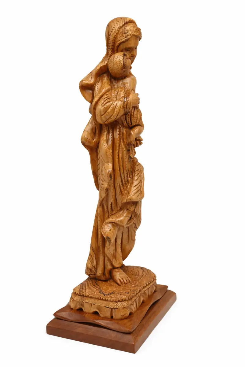 Hand carved olive wood virgin mary & baby jesus statue 20.7” | handmade holy land bethlehem sculpture - figures