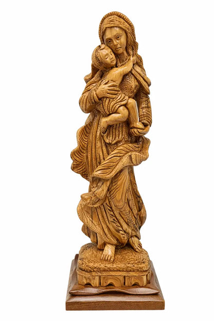 Hand carved olive wood virgin mary & baby jesus statue 20.7” | handmade holy land bethlehem sculpture - figures