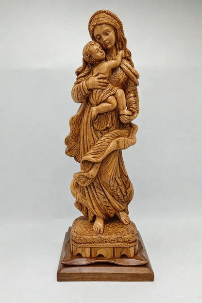 Hand carved olive wood virgin mary & baby jesus statue 20.7” | handmade holy land bethlehem sculpture - figures