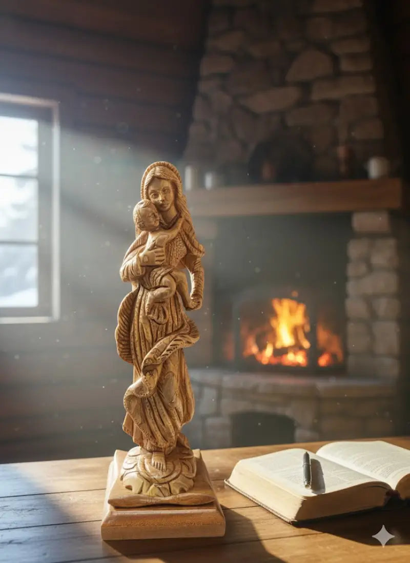 Hand carved olive wood virgin mary & baby jesus statue | handmade in bethlehem holy land - figures
