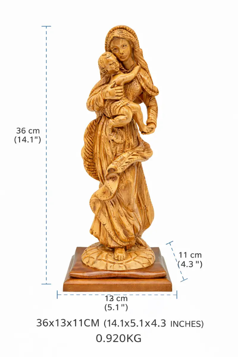 Hand carved olive wood virgin mary & baby jesus statue | handmade in bethlehem holy land - figures