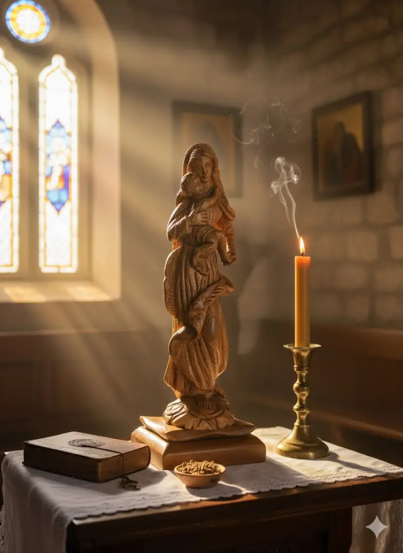 Hand carved olive wood virgin mary & baby jesus statue | handmade in bethlehem holy land - figures