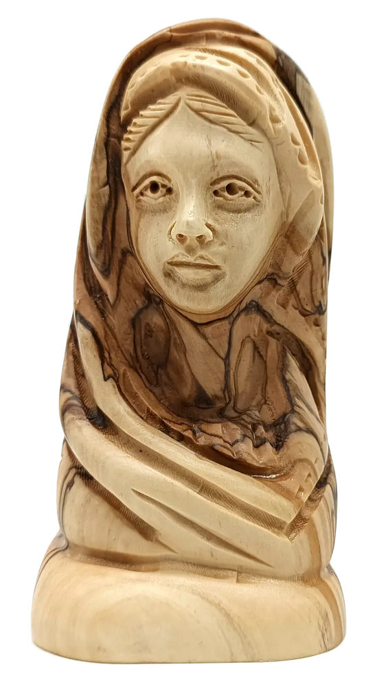 Hand-carved olive wood virgin mary bust 7.5 inch - figures