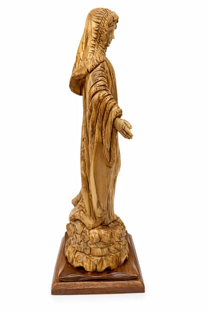 Hand-carved olive wood virgin mary statue from bethlehem – large handmade holy land sculpture 18.5’’ authentic