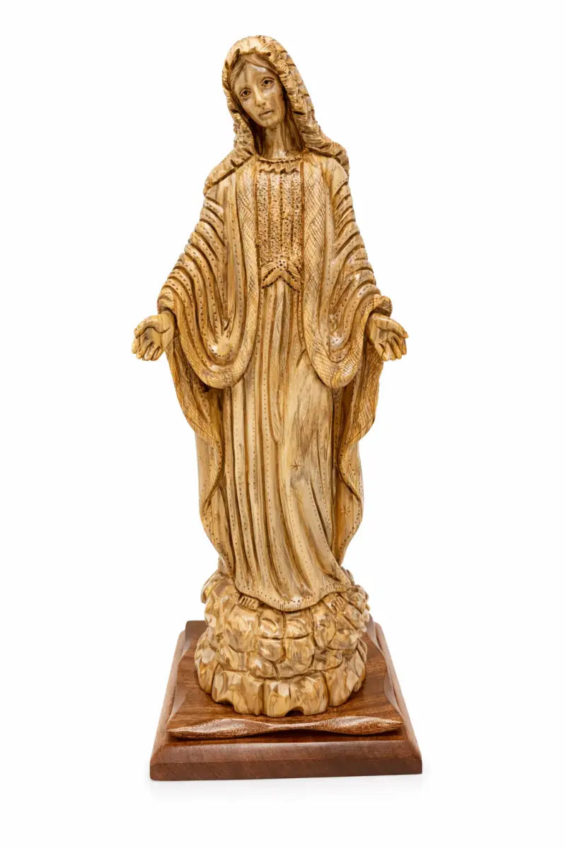 Hand-carved olive wood virgin mary statue from bethlehem – large handmade holy land sculpture 18.5’’ authentic