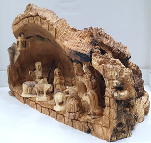 Hand-Crafted Nativity Cave Art from Bethlehem with Holy Family - Majestic Size and Sacred Detail - Zuluf