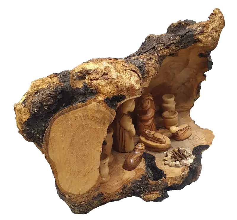 Hand-crafted nativity cave from bethlehem featuring the holy family - nativities