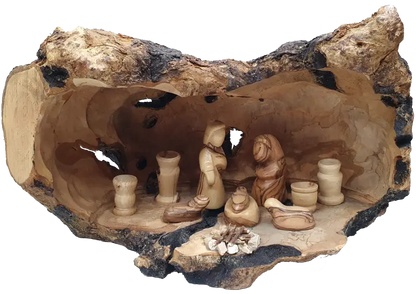Hand-crafted nativity cave from bethlehem featuring the holy family - nativities