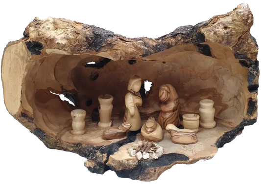 Hand-crafted nativity cave from bethlehem featuring the holy family - nativities