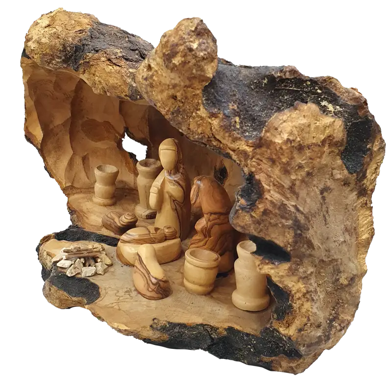 Hand-crafted nativity cave from bethlehem featuring the holy family - nativities