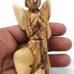 Hand-Crafted Olive Wood Praying Angel Statue - Bethlehem Made, 4.1 Inches, Spiritual Home Decor - Zuluf