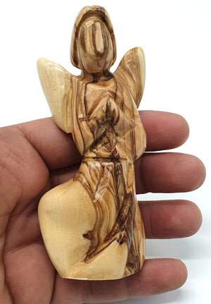 Hand-Crafted Olive Wood Praying Angel Statue - Bethlehem Made, 4.1 Inches, Spiritual Home Decor - Zuluf