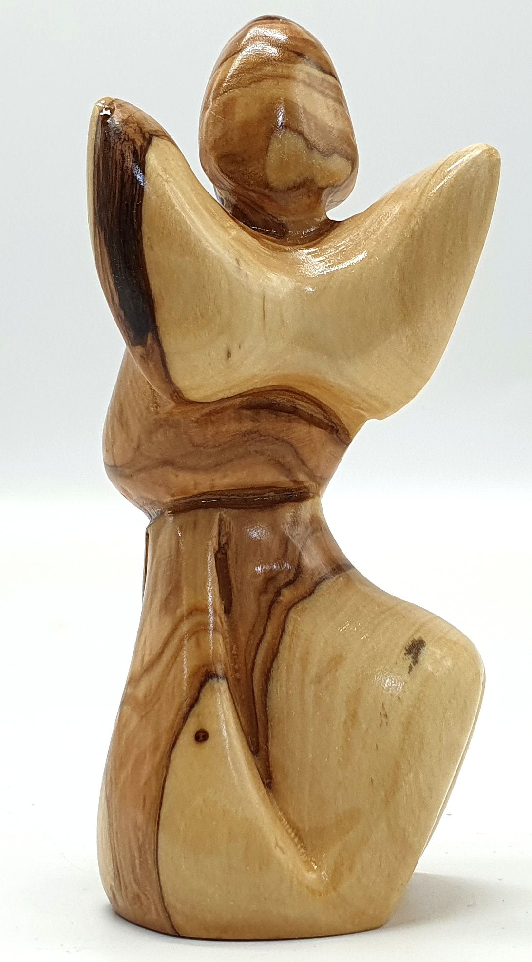 Hand-Crafted Olive Wood Praying Angel Statue - Bethlehem Made, 4.1 Inches, Spiritual Home Decor - Zuluf