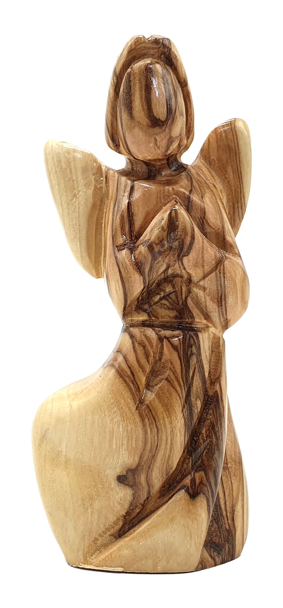 Hand-Crafted Olive Wood Praying Angel Statue - Bethlehem Made, 4.1 Inches, Spiritual Home Decor - Zuluf