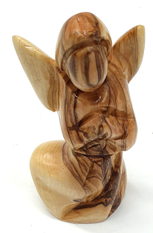 Hand-Crafted Olive Wood Praying Angel Statue - Bethlehem Made, 4.1 Inches, Spiritual Home Decor - Zuluf