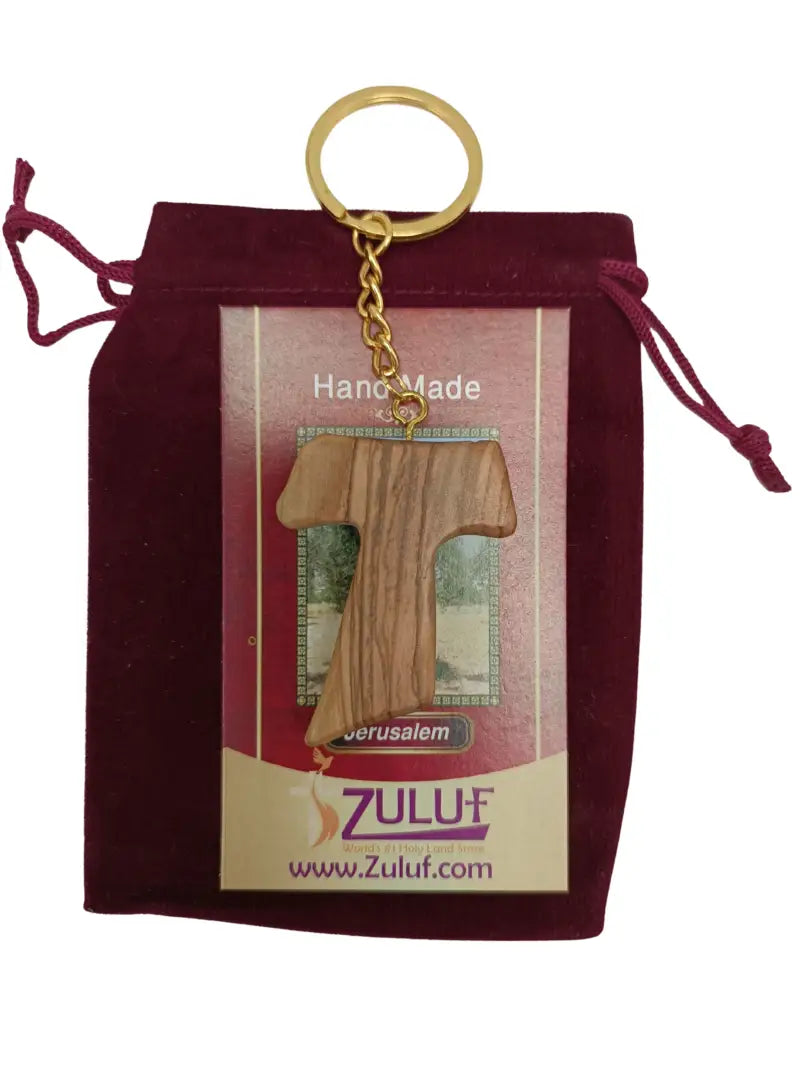 Hand crafted olive wood tau cross keychain – symbol of faith and protection 1 keychain