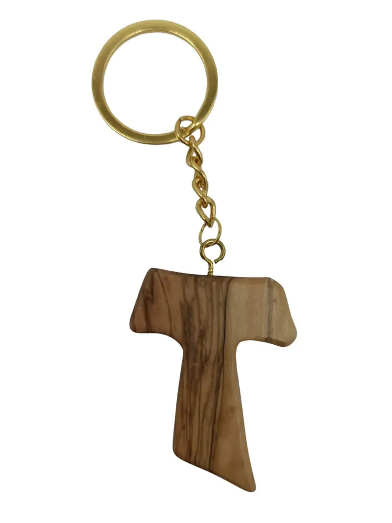 Hand crafted olive wood tau cross keychain – symbol of faith and protection keychain