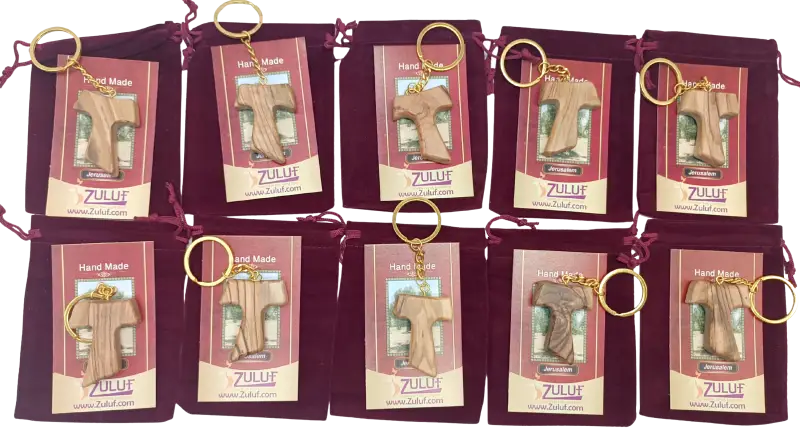Hand crafted olive wood tau cross keychain – symbol of faith and protection 10 keychain