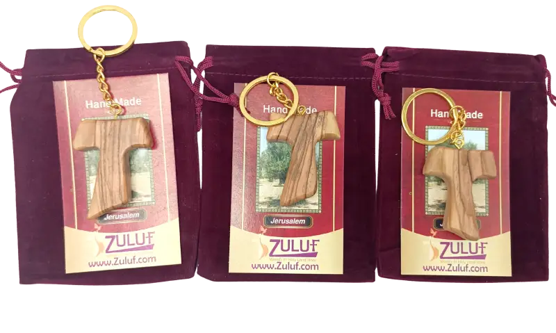 Hand crafted olive wood tau cross keychain – symbol of faith and protection 3 keychain